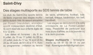 stage multisport tennis de table